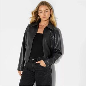 Women's Boxy Faux Leather Jacket - Wild Fable Black M